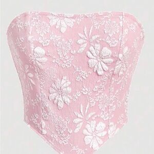 SHEIN Pink and White Floral Bustier